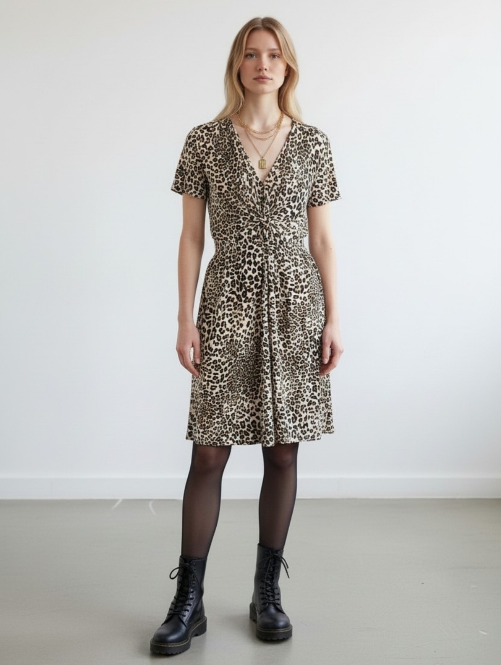 Leopard Print V-Neck Twist Front Dress